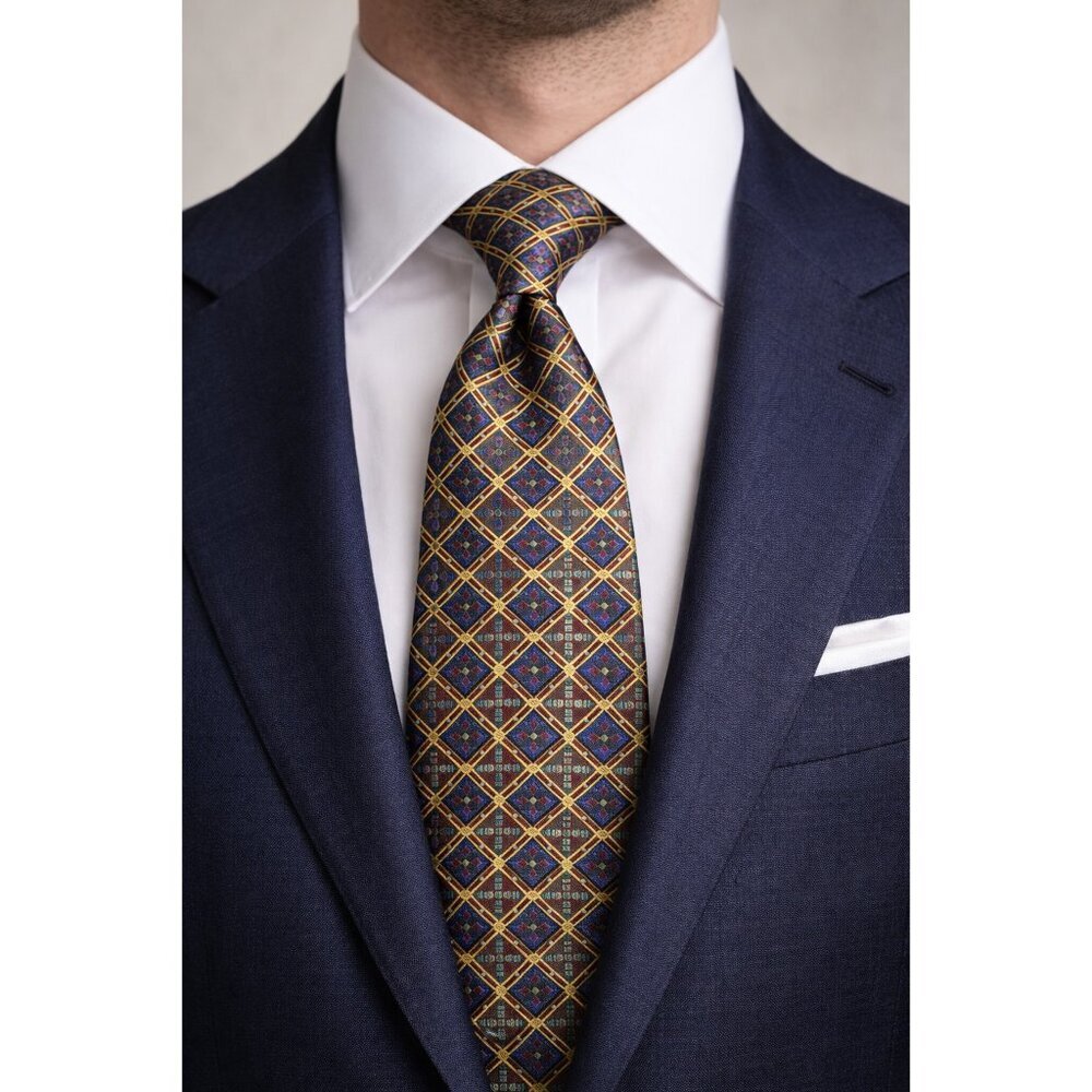 Paul Stuart New York Silk Tie Imported from England Geometric Diamond Pattern
